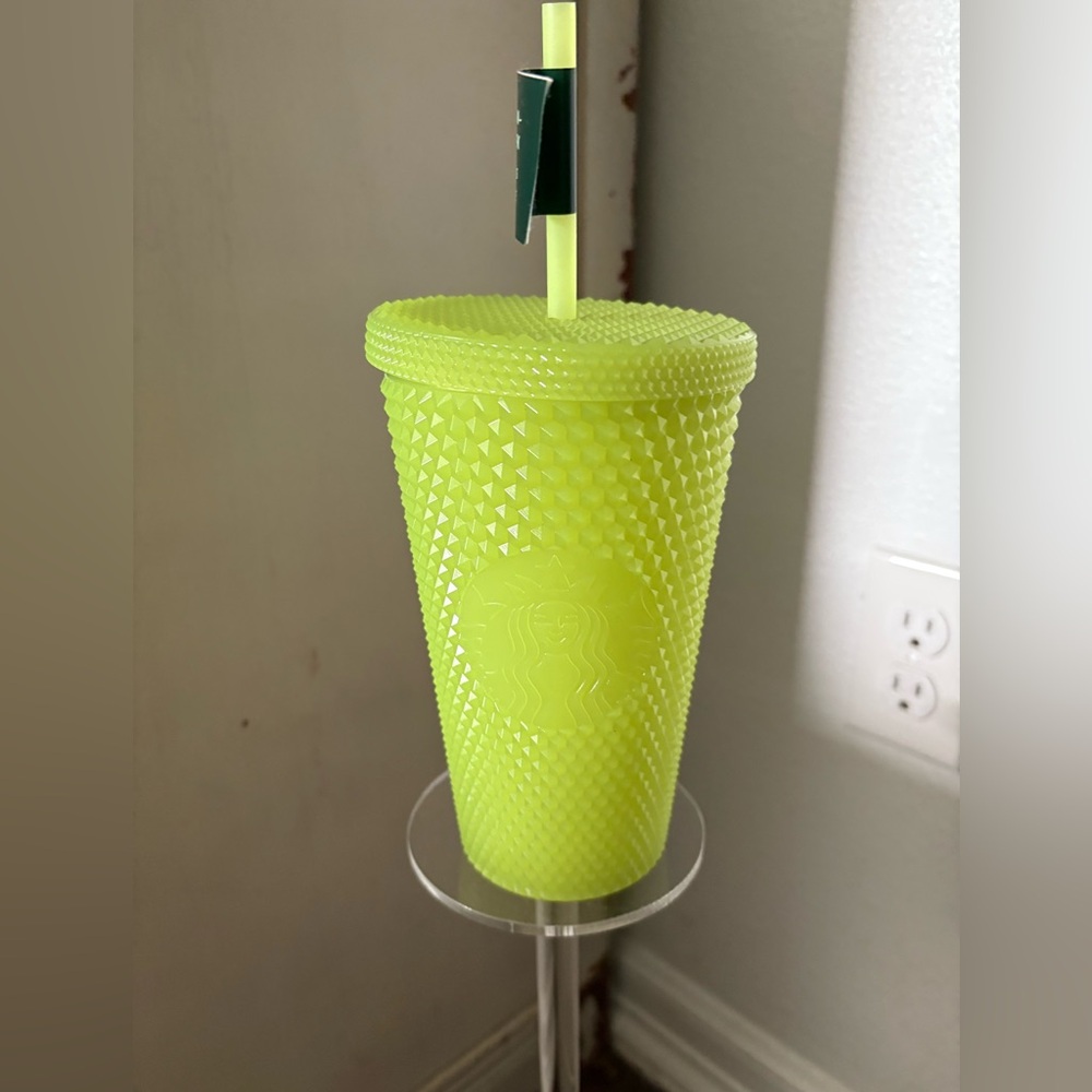 Brand new 16 oz Grande Starbucks Glow in the Dark lemongrass plastic studded cup